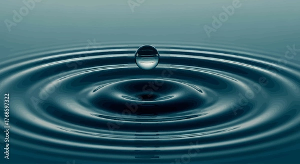 Fototapeta Water drop creating ripples, serene, calm, and visually captivating liquid impact with concentric wave patterns