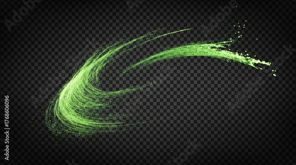 Obraz Vector green swoosh curve effect isolated on transparent background.