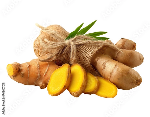Fototapeta  sliced ginger isolated on a white background, no shadow, transparent png with high resolution, cutout and vector