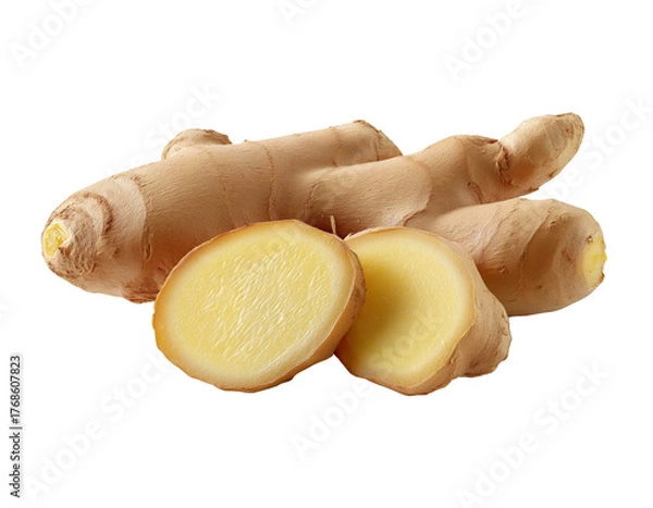 Fototapeta  - sliced ginger isolated on a white background, no shadow, transparent png with high resolution, cutout and vector 