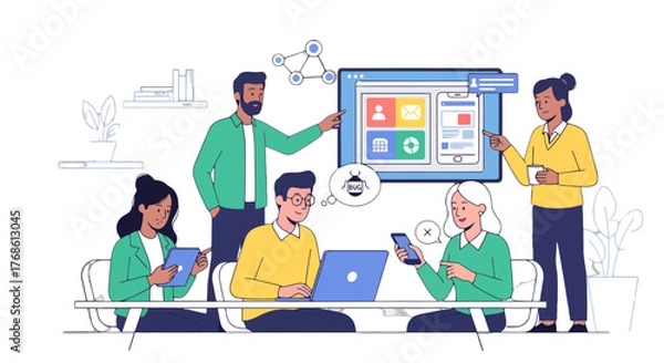 Obraz Collaborative Team Analyzing App Interface Design Process Discussing Digital Project Successful