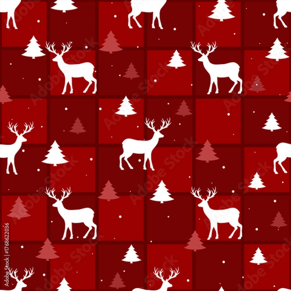 Fototapeta Beautiful Christmas print with white tiger and Christmas trees.