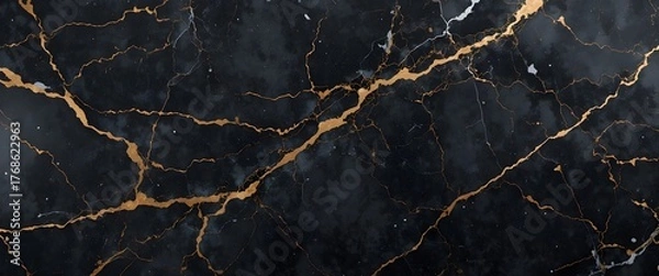 Fototapeta Luxury Black Marble Texture with Golden Veins – Elegant Dark Stone Background for Interior Design, Modern Flooring, Countertops, and Digital Wallpaper