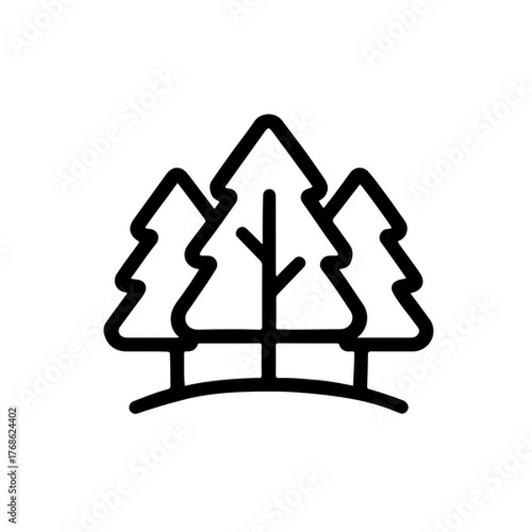Fototapeta Minimal Pine Tree Forest Icon: Simple black outline of pine trees representing environment, nature, and sustainability. Suitable for eco projects and green design concepts.