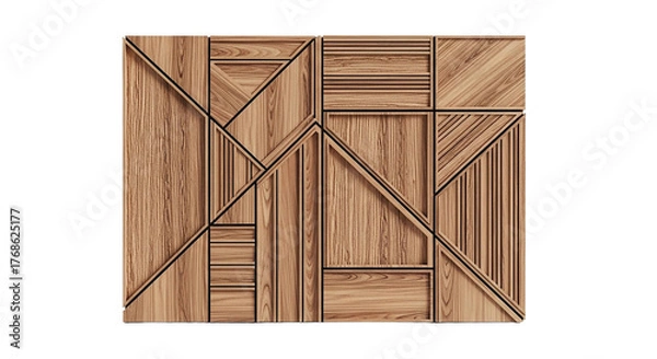 Obraz Abstract wooden panel with geometric pattern isolated on transparent background