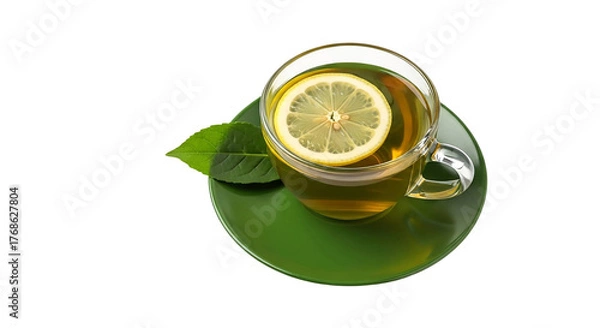 Obraz Lemon tea isolated on transparent background, a refreshing and healthy beverage option