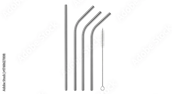 Obraz Reusable metal straws isolated on transparent background