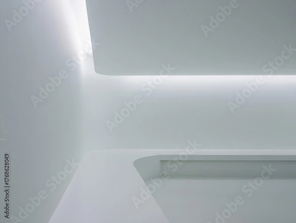 Fototapeta Minimalist white interior with soft ambient light clean