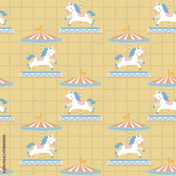 Obraz Seamless pattern with carousel horses.