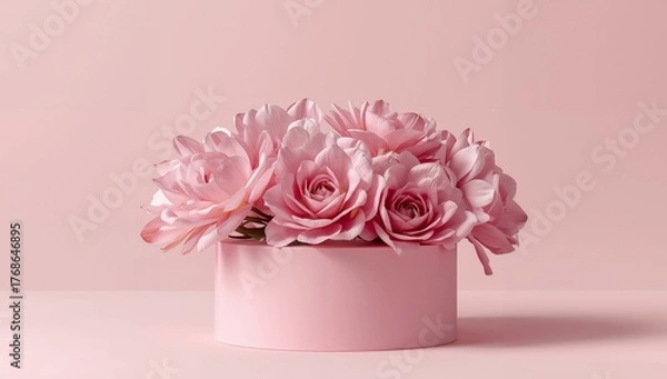 Obraz Pink Petals in a Round Box, A Study in Monochromatic Tones and Textural Contrasts.