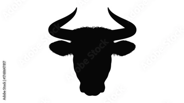 Fototapeta Silhouette of a bulls head a strong and powerful symbol isolated on a white background