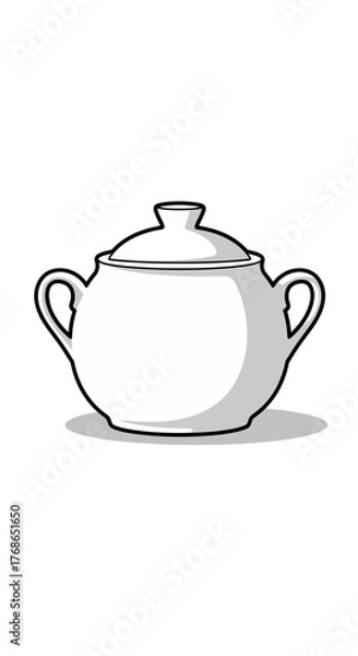 Obraz White pot with lid and handles isolated on white background.