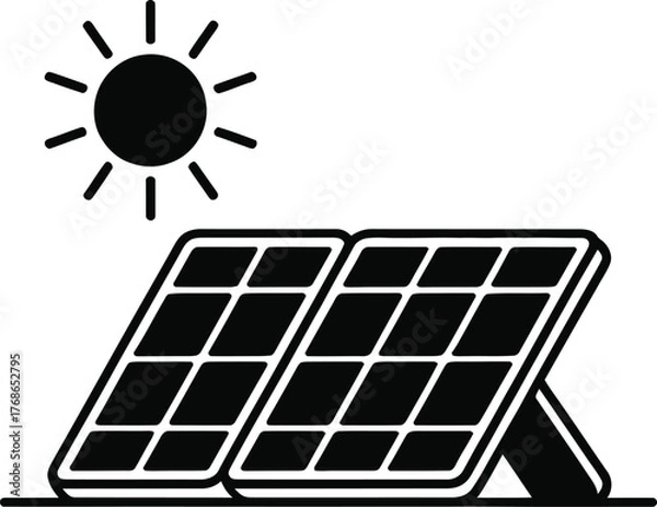 Fototapeta Solar panels and sun illustration on white background energy power