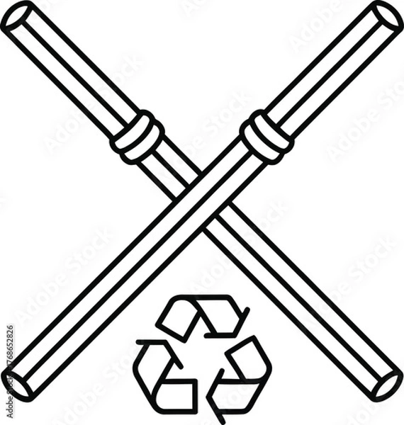Fototapeta Two Crossed Drinking Straws and a Recycling Symbol on White Background beverage X shape