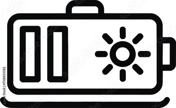 Fototapeta Battery With Sun And Two Rectangles Line Art Icon power energy