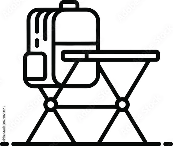Fototapeta Black outline icon of a backpack on a folding table with triangular legs rucksack school bag