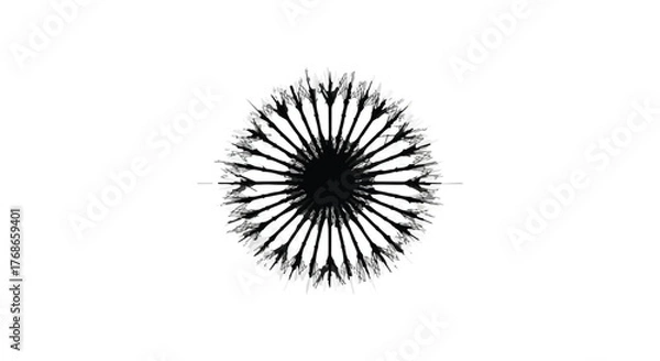 Fototapeta Abstract radial pattern of black spikes on a white background, symbolizing energy and growth