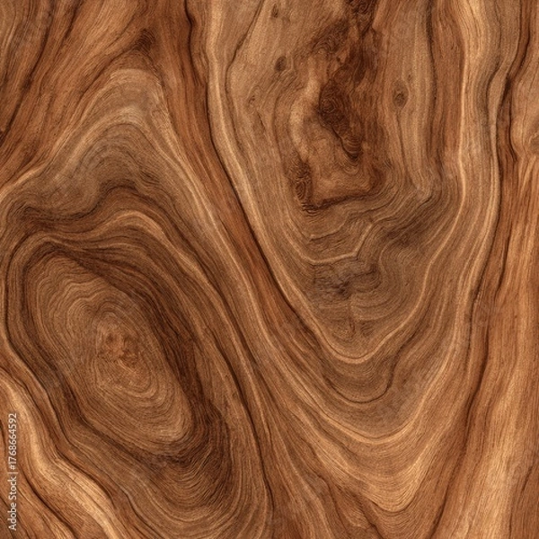 Fototapeta Rich brown wood grain texture features swirling patterns and deep natural color showcasing detailed organic surface structure.