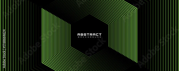 Fototapeta 3D techno abstract background overlap layer on dark space with hexagon lines effect decoration. Modern graphic design element green stripes style concept for web, art, flyer, card, or brochure cover