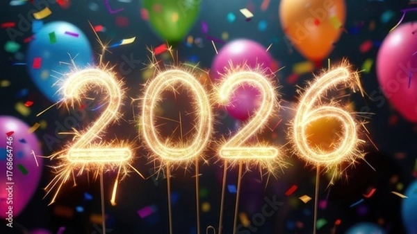 Obraz 2026 new year celebration with balloons and confetti