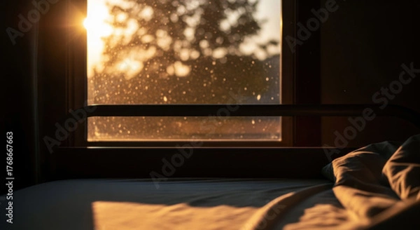 Obraz Purple crystal mountains with jagged peaks reflect symmetrically on a calm, mirror-like surface, under a twilight sky.