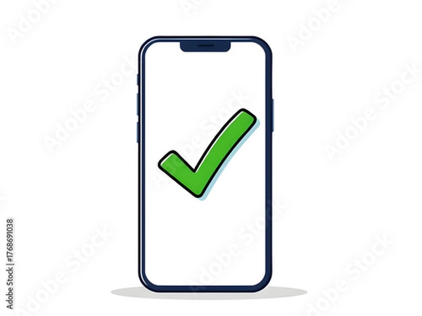 Fototapeta green, yes, check, mark, button, mobile, vector, illustration, icon, smartphone, confirmation, success, approve, correct, ok, accept, verified, digital, screen, app, interface, minimal, flat, line, ou