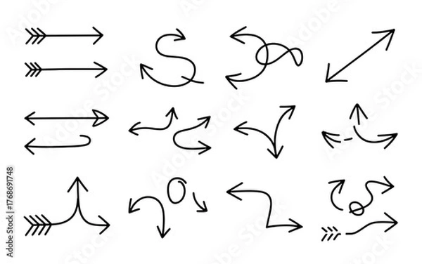 Obraz Assortment of sketched arrow symbols in various forms and orientations, isolated on transparent background
