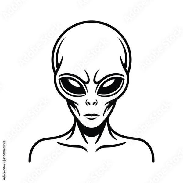 Fototapeta Stylized illustration of an alien head and shoulders in black and white