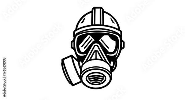 Fototapeta gas mask, vector, illustration, icon, protection, safety, respirator, mask, filter, air, toxic, pollution, chemical, military, defense, industrial, equipment, danger, hazard, protective gear, minimal,