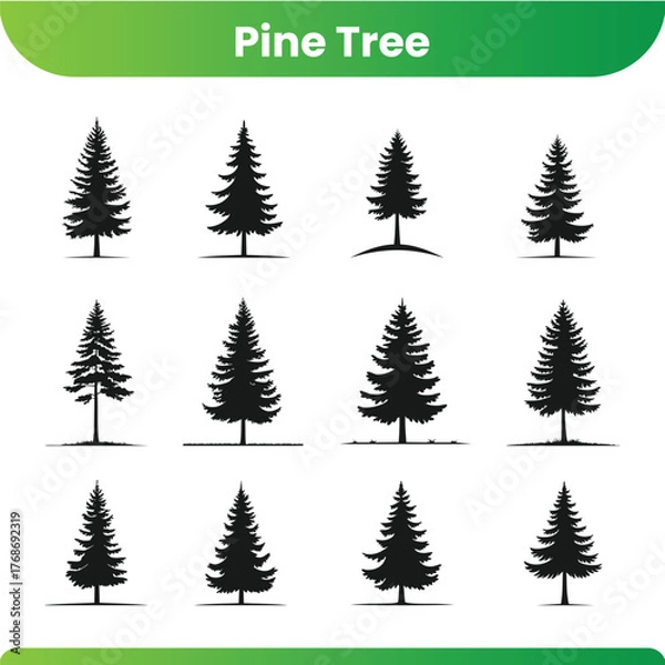 Fototapeta Stylized silhouette of a single pine tree with a pointed top and branches perfect for nature and holiday designs