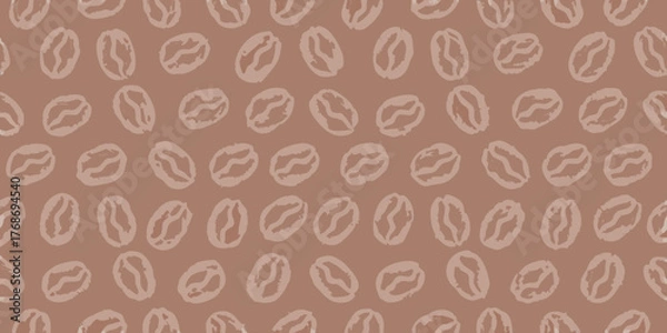 Fototapeta Seamless pattern of light brown coffee beans on a dark brown background