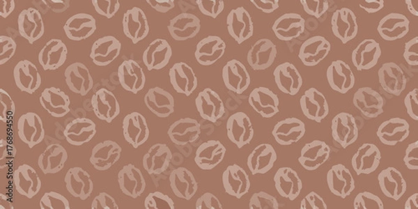 Fototapeta Seamless pattern of stylized coffee beans in a repeating arrangement on a warm brown background