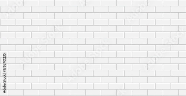 Obraz White bricks texture. Seamless wall pattern, ceramic brick for kitchen, bathroom interior wallpaper. Empty clean stone cladding. Brick wall simple geometric vector texture.