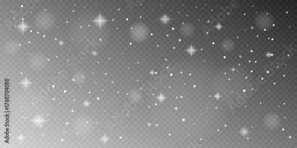 Fototapeta Realistic Sparkle and Light Bokeh on Transparent Background — Shining White Glow Overlay for Christmas, Winter, and Festive Design