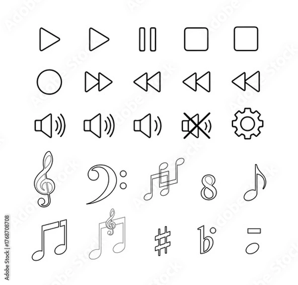 Fototapeta Music  set icon triangle black. Original design with variations and arrowhead icons for web applications and graphics.