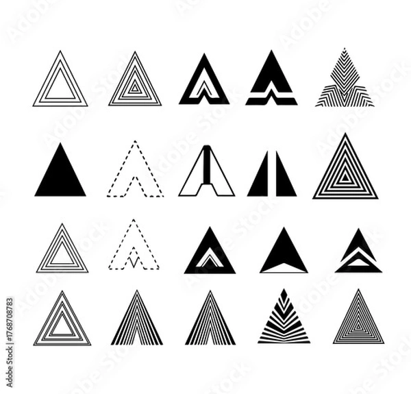 Fototapeta Arrows set icon triangle black. Original design with variations and arrowhead icons for web applications and graphics.