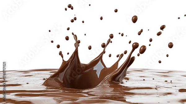Obraz Dynamic chocolate splash captured in motion with rich, flowing texture, ideal for food photography, dessert designs, culinary advertising, and creative digital projects. Isolated on white or transpare