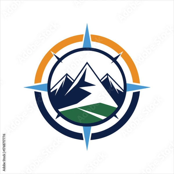 Fototapeta Mountain Compass Logo Vector Design Illustration