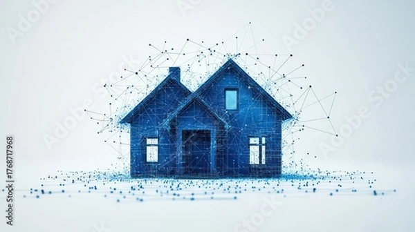 Fototapeta Smart home network, digital house, internet connection,  data visualization, white background, technology