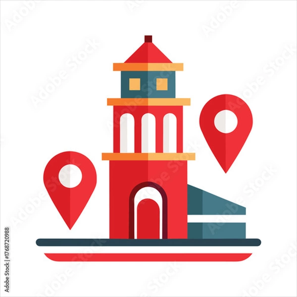 Fototapeta Stylized Tower Landmark Map Pin Vector Design