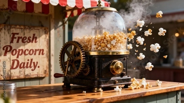 Fototapeta Discover the warm charm of popcorn cooking in a rustic setup