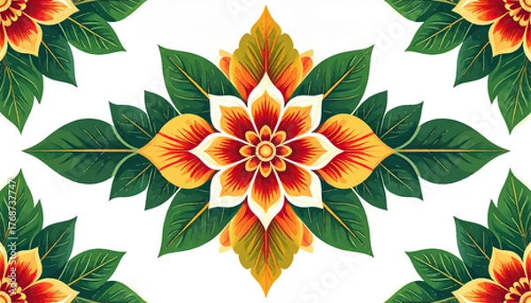 Obraz Seamless pattern of ornate floral elements with transparent background