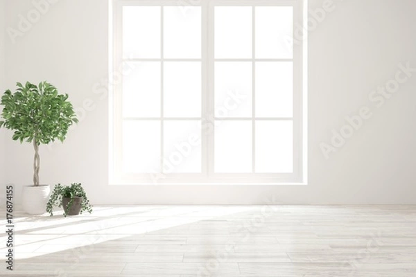 Fototapeta White empty room. Scandinavian interior design. 3D illustration