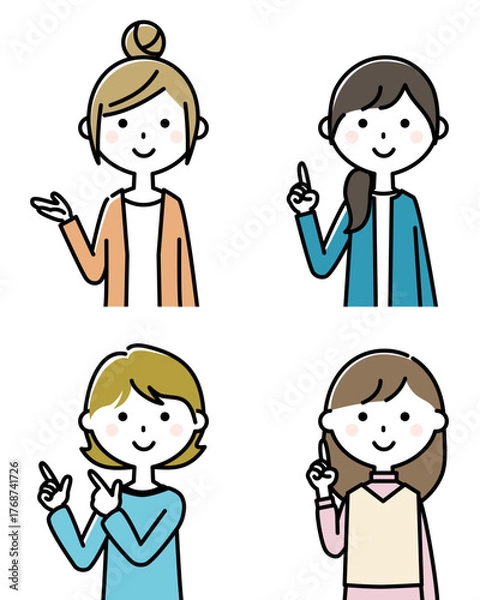 Fototapeta 案内をする若い女性のイラストセット