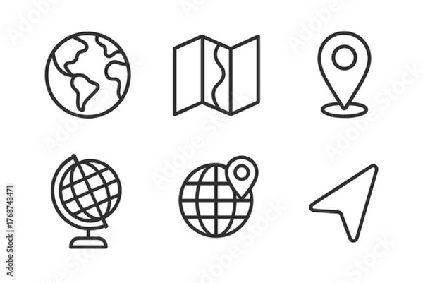 Fototapeta Simple line icons for global navigation and mapping tools
