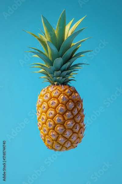 Fototapeta Fresh pineapple floating against a blue background in vibrant colors