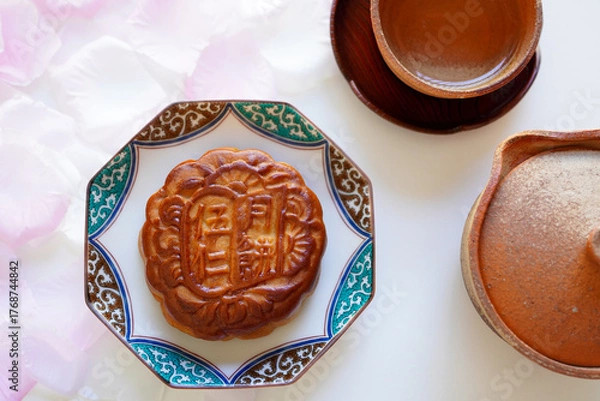 Obraz 伍仁月餅、木の実とドライフルーツをたっぷり包んだ月餅　俯瞰撮影