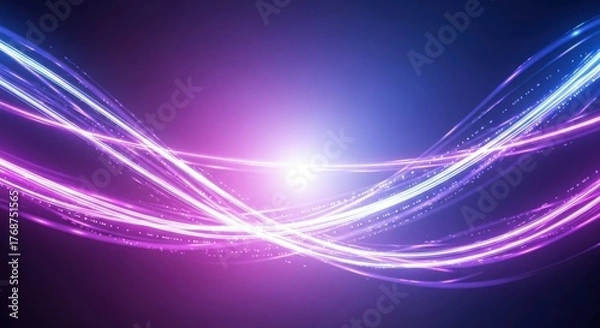 Fototapeta Vibrant neon light streaks flowing through a cosmic nebula with bright center