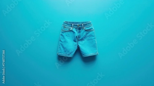 Fototapeta Bright blue shorts displayed against a vibrant blue background creating a bold and modern look for summer fashion