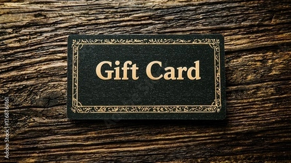 Fototapeta Gift card resting on rustic wooden surface with intricate design highlighting its value for special occasions